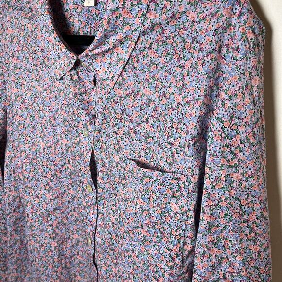J Jill Spring Floral Button Up Purple Pink Size XL Cotton Long Sleeve Easter - Picture 6 of 9
